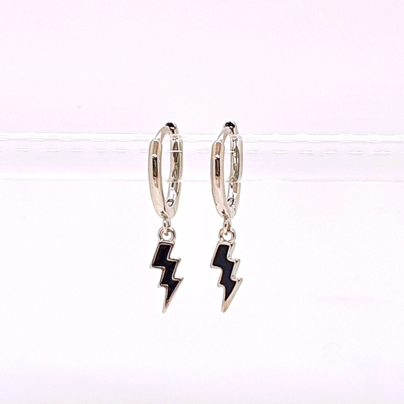 Jewelry - Rhodium Plated 925 Sterling Silver Lighting Bolt huggie hoop earrings